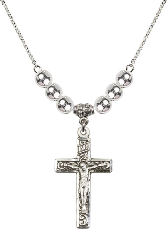 Sterling Silver Crucifix Birthstone Necklace with Sterling Silver Beads - 0674