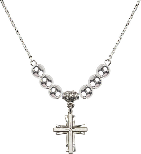 Sterling Silver Cross Birthstone Necklace with Sterling Silver Beads - 0675