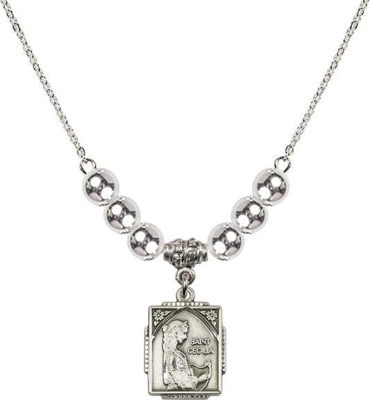 Sterling Silver Saint Cecilia Birthstone Necklace with Sterling Silver Beads - 0804