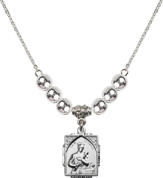 Sterling Silver Saint Gerard Birthstone Necklace with Sterling Silver Beads - 0804