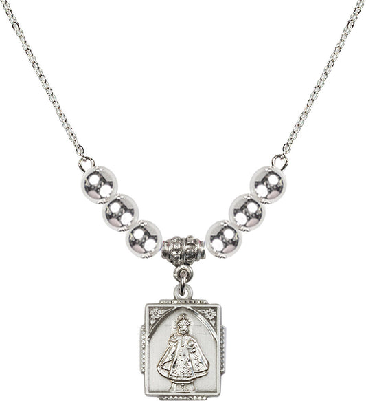Sterling Silver Infant of Prague Birthstone Necklace with Sterling Silver Beads - 0804