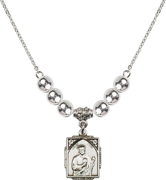 Sterling Silver Saint Jude Birthstone Necklace with Sterling Silver Beads - 0804