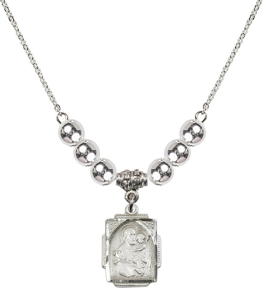 Sterling Silver Saint Joseph Birthstone Necklace with Sterling Silver Beads - 0804