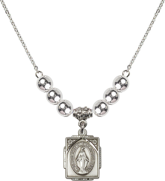 Sterling Silver Miraculous Birthstone Necklace with Sterling Silver Beads - 0804