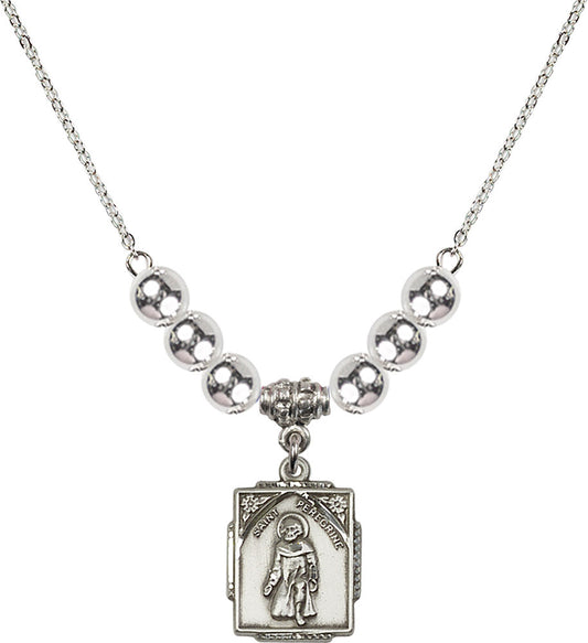 Sterling Silver Saint Peregrine Birthstone Necklace with Sterling Silver Beads - 0804