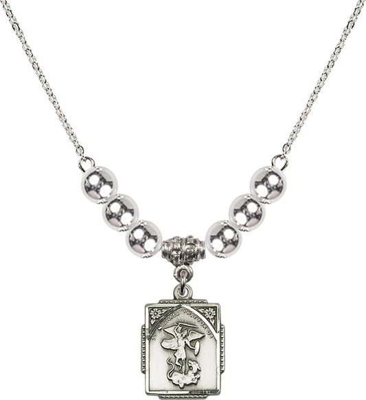Sterling Silver Saint Michael the Archangel Birthstone Necklace with Sterling Silver Beads - 0804