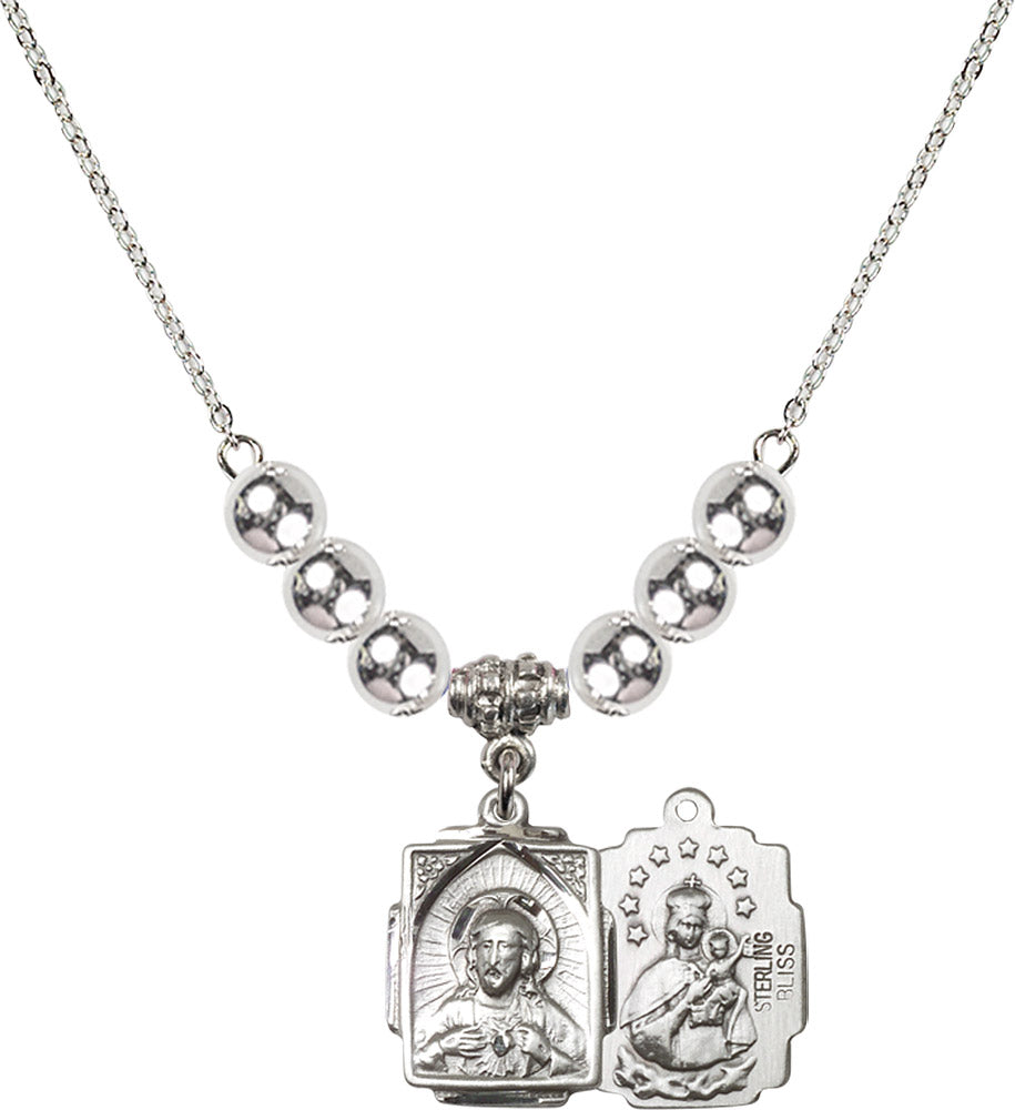 Sterling Silver Scapular Birthstone Necklace with Sterling Silver Beads - 0804