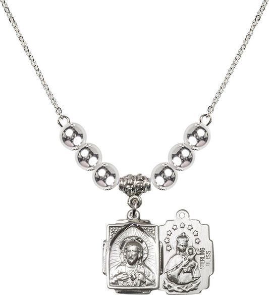 Sterling Silver Scapular Birthstone Necklace with Sterling Silver Beads - 0804