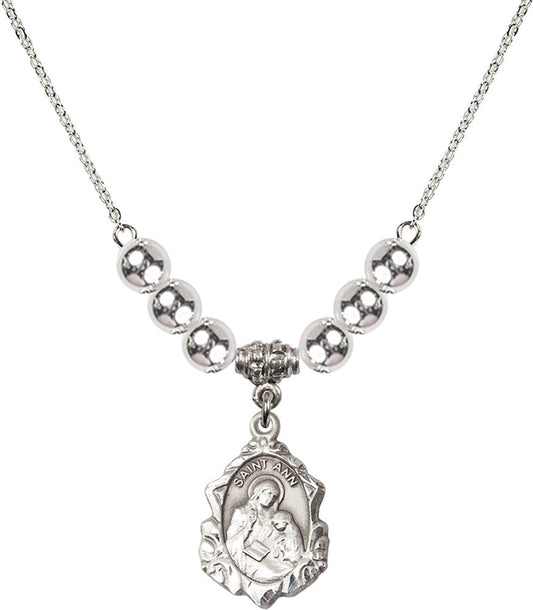 Sterling Silver Saint Ann Birthstone Necklace with Sterling Silver Beads - 0822