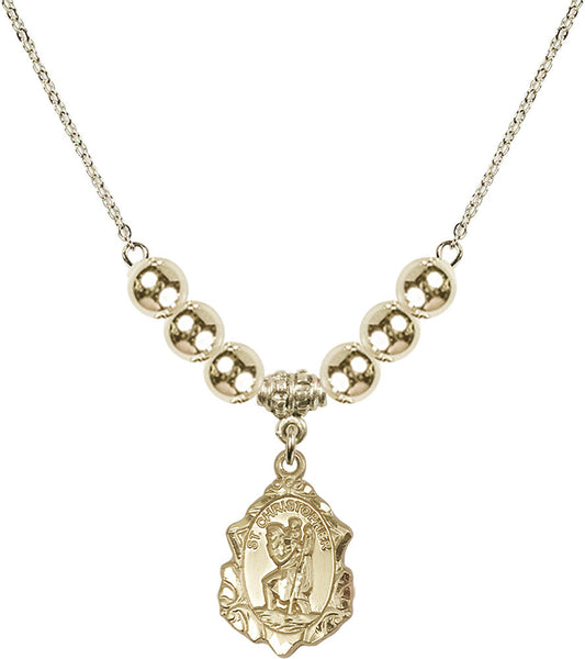 14kt Gold Filled Saint Christopher Birthstone Necklace with Gold Filled Beads - 0822