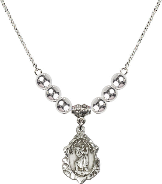 Sterling Silver Saint Christopher Birthstone Necklace with Sterling Silver Beads - 0822