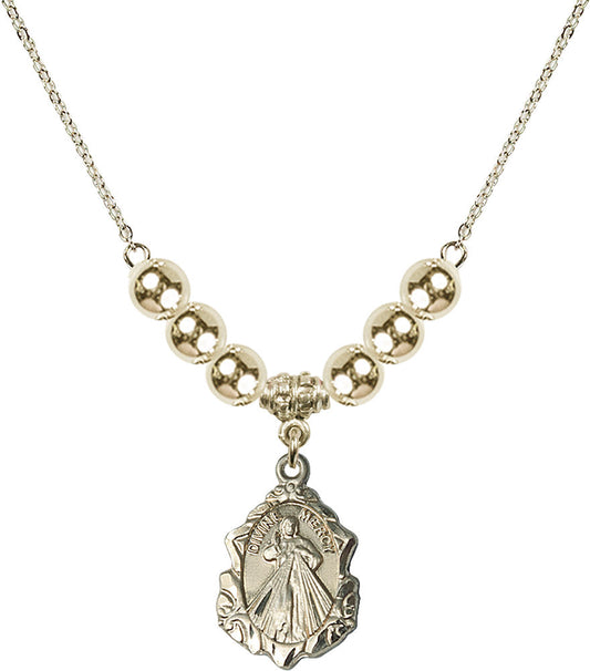 14kt Gold Filled Divine Mercy Birthstone Necklace with Gold Filled Beads - 0822