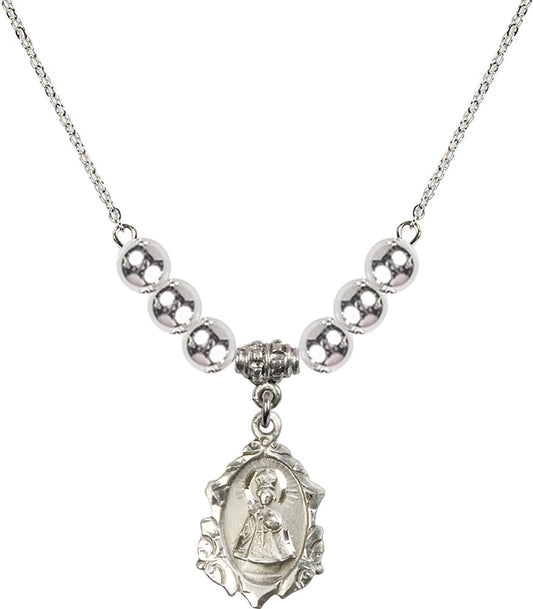 Sterling Silver Infant of Prague Birthstone Necklace with Sterling Silver Beads - 0822
