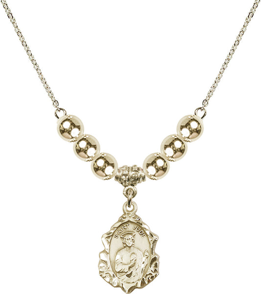 14kt Gold Filled Saint Jude Birthstone Necklace with Gold Filled Beads - 0822