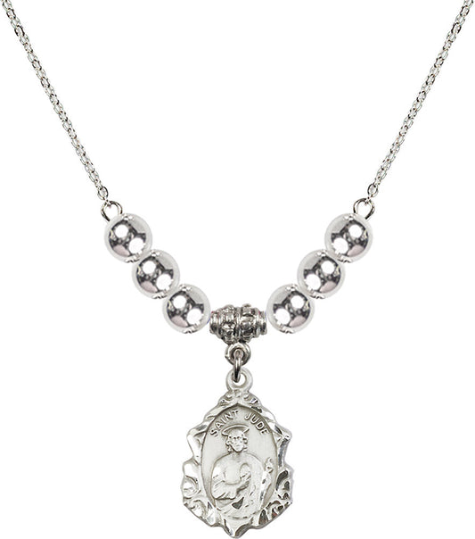 Sterling Silver Saint Jude Birthstone Necklace with Sterling Silver Beads - 0822