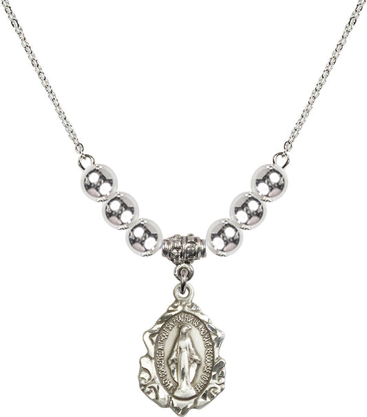 Sterling Silver Miraculous Birthstone Necklace with Sterling Silver Beads - 0822