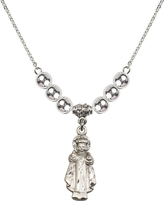 Sterling Silver Infant of Prague Birthstone Necklace with Sterling Silver Beads - 0824