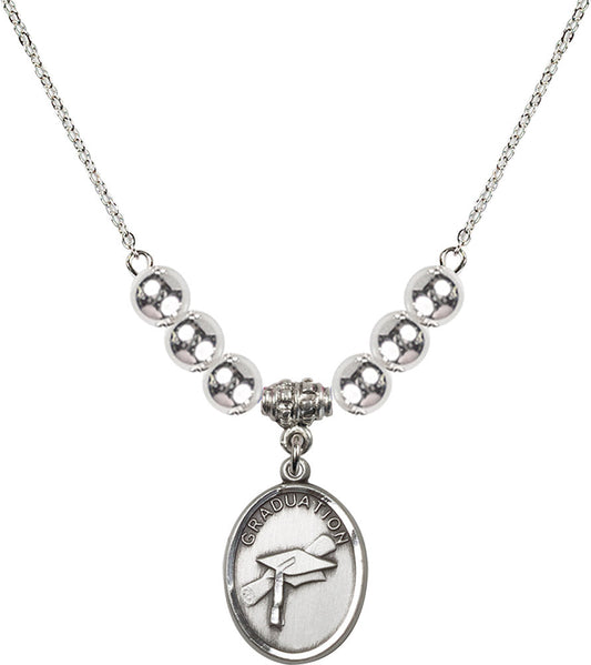 Sterling Silver Graduation Birthstone Necklace with Sterling Silver Beads - 0872