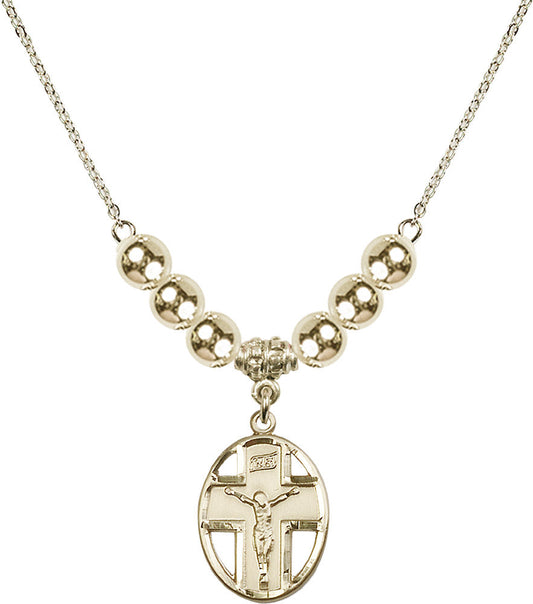 14kt Gold Filled Crucifix Birthstone Necklace with Gold Filled Beads - 0878