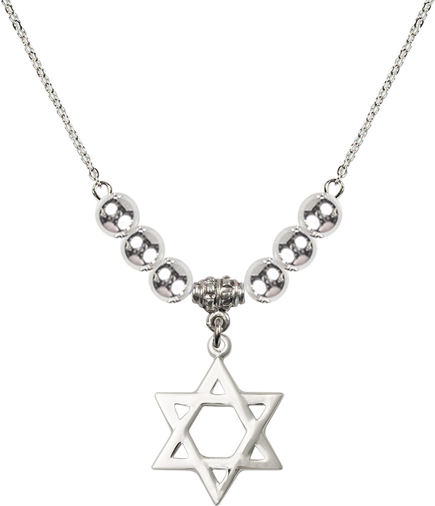 Sterling Silver Star of David Birthstone Necklace with Sterling Silver Beads - 1210