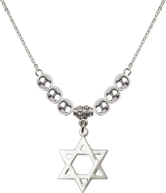 Sterling Silver Star of David Birthstone Necklace with Sterling Silver Beads - 1210