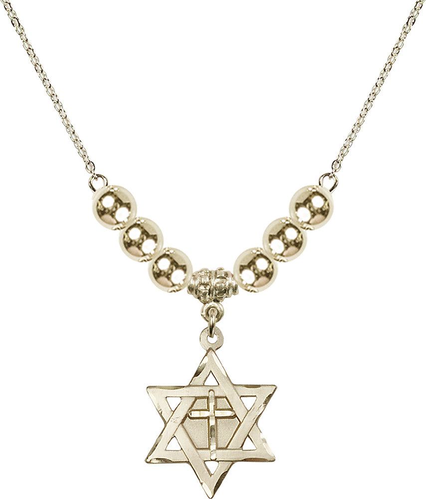 14kt Gold Filled Star of David w/ Cross Birthstone Necklace with Gold Filled Beads - 1210