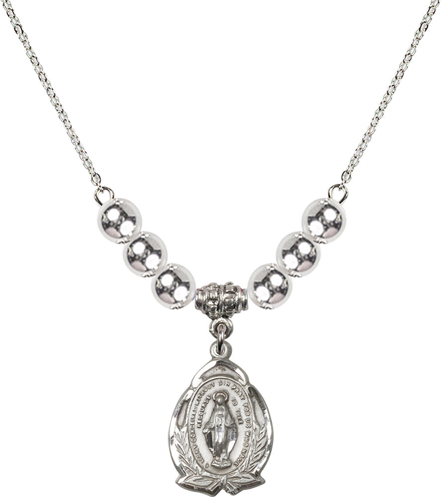 Sterling Silver Miraculous Birthstone Necklace with Sterling Silver Beads - 1481