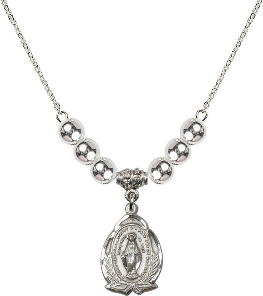 Sterling Silver Miraculous Birthstone Necklace with Sterling Silver Beads - 1481