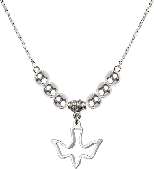 Sterling Silver Holy Spirit Birthstone Necklace with Sterling Silver Beads - 1510