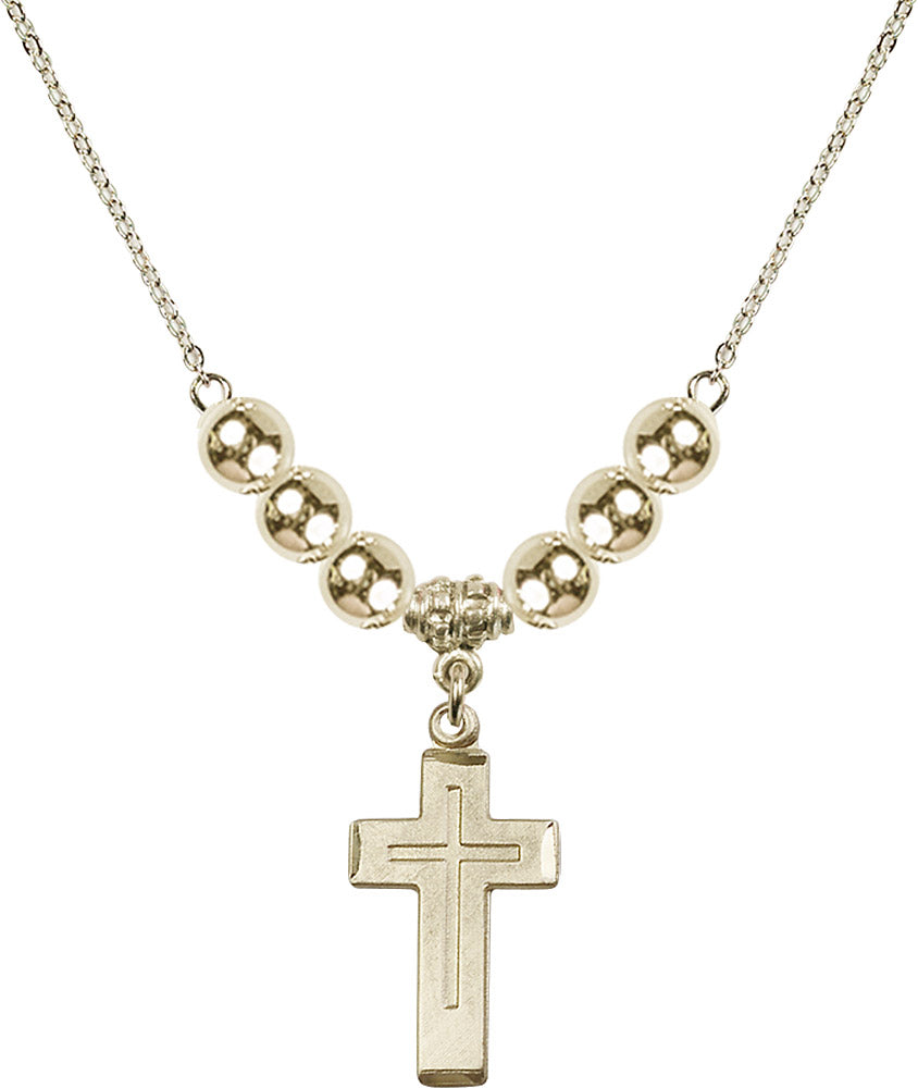 14kt Gold Filled Cross Birthstone Necklace with Gold Filled Beads - 1529