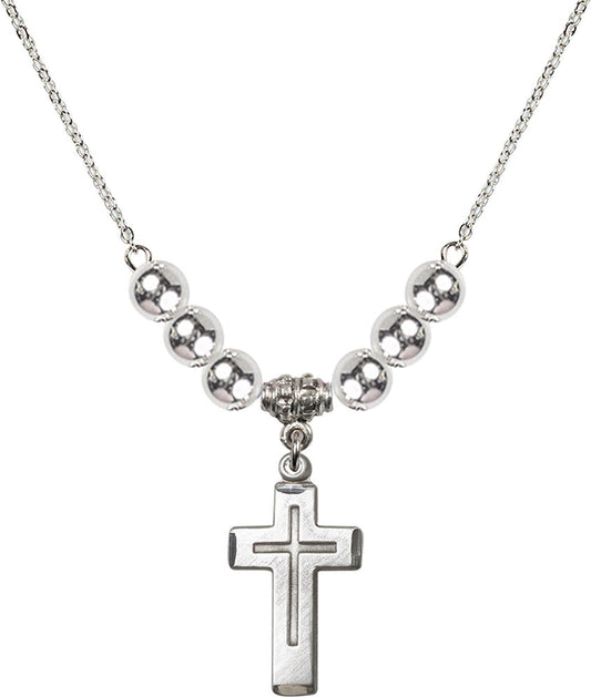 Sterling Silver Cross Birthstone Necklace with Sterling Silver Beads - 1529