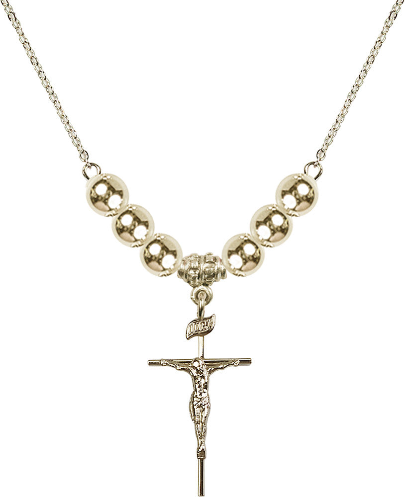 14kt Gold Filled Crucifix Birthstone Necklace with Gold Filled Beads - 1535