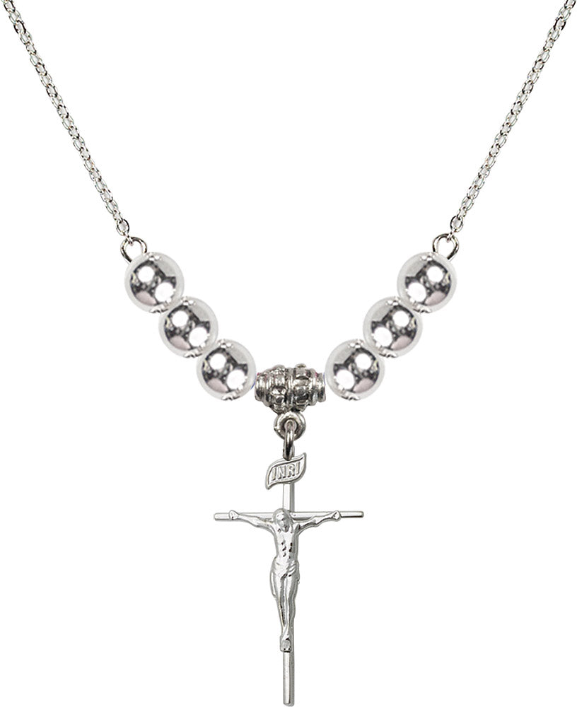 Sterling Silver Crucifix Birthstone Necklace with Sterling Silver Beads - 1535