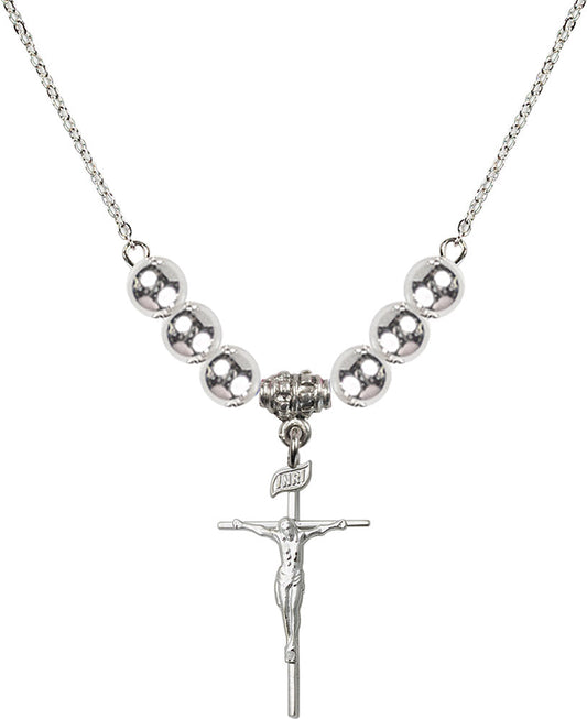 Sterling Silver Crucifix Birthstone Necklace with Sterling Silver Beads - 1535