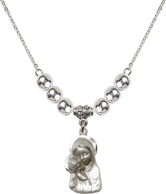 Sterling Silver Madonna & Child Birthstone Necklace with Sterling Silver Beads - 1612