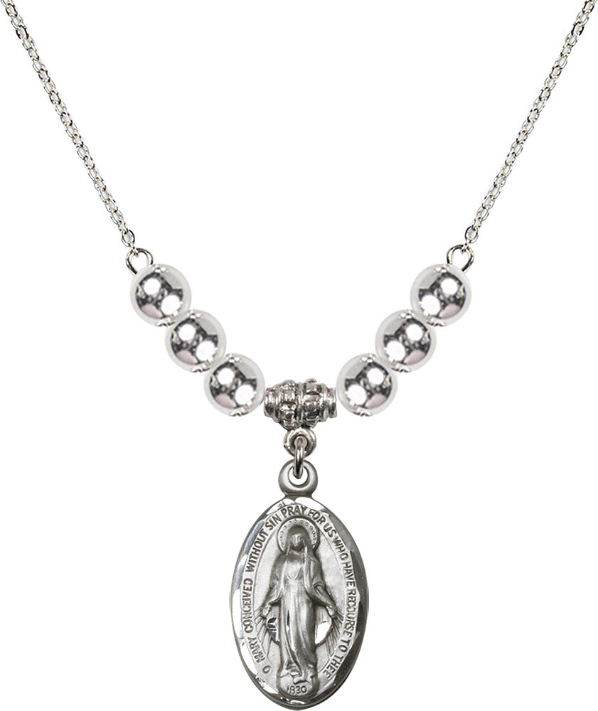 Sterling Silver Miraculous Birthstone Necklace with Sterling Silver Beads - 1615