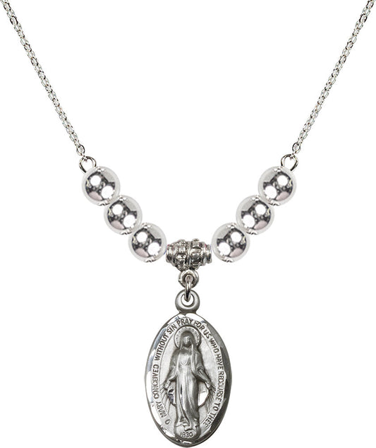 Sterling Silver Miraculous Birthstone Necklace with Sterling Silver Beads - 1615