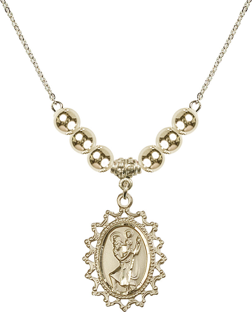 14kt Gold Filled Saint Christopher Birthstone Necklace with Gold Filled Beads - 1619