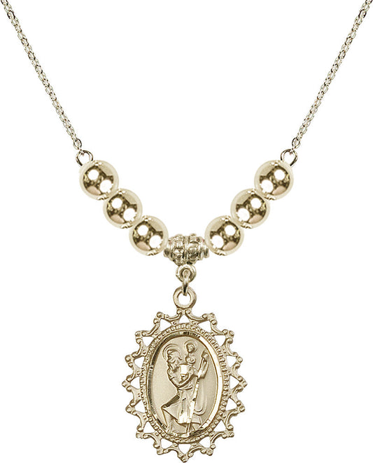 14kt Gold Filled Saint Christopher Birthstone Necklace with Gold Filled Beads - 1619