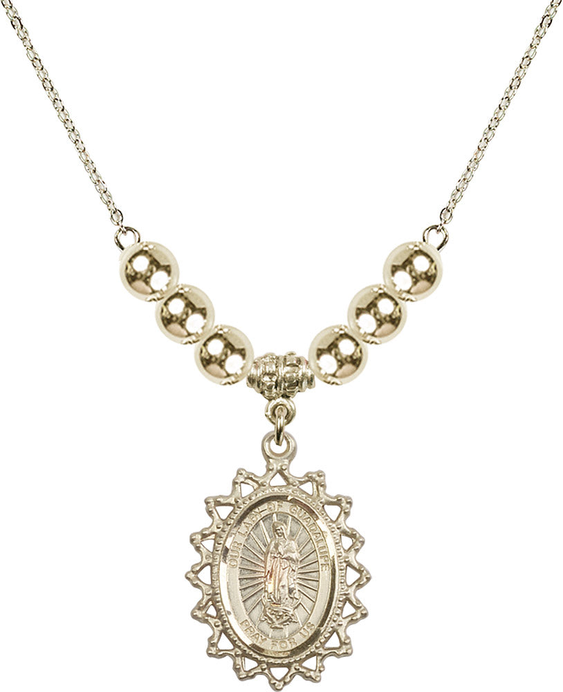 14kt Gold Filled Our Lady of Guadalupe Birthstone Necklace with Gold Filled Beads - 1619