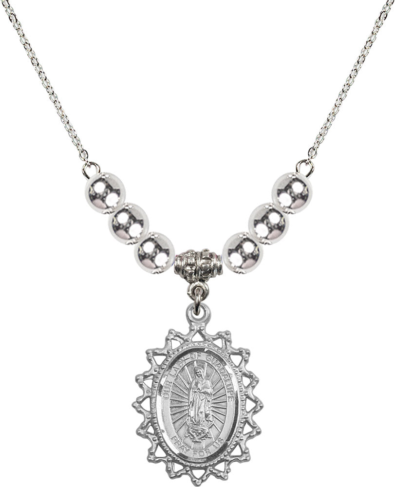 Sterling Silver Our Lady of Guadalupe Birthstone Necklace with Sterling Silver Beads - 1619