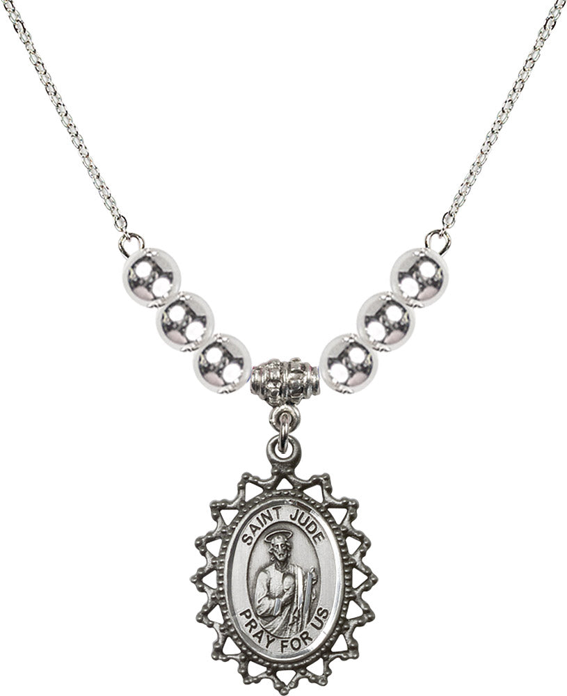 Sterling Silver Saint Jude Birthstone Necklace with Sterling Silver Beads - 1619