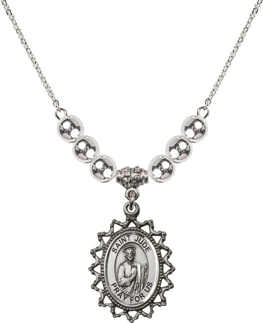 Sterling Silver Saint Jude Birthstone Necklace with Sterling Silver Beads - 1619