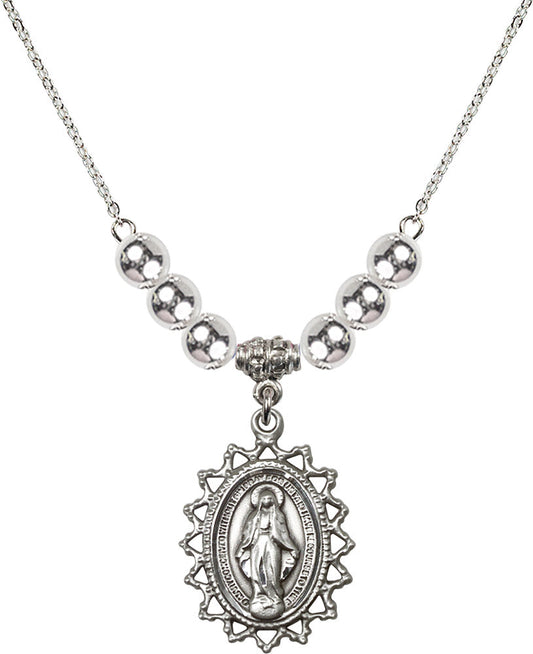 Sterling Silver Miraculous Birthstone Necklace with Sterling Silver Beads - 1619