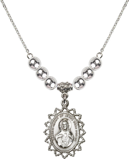 Sterling Silver Scapular Birthstone Necklace with Sterling Silver Beads - 1619