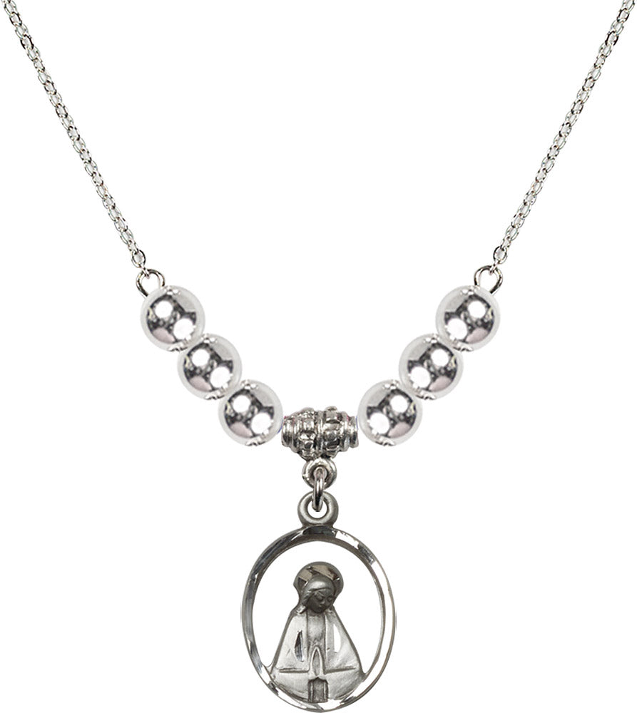 Sterling Silver Madonna Birthstone Necklace with Sterling Silver Beads - 1626