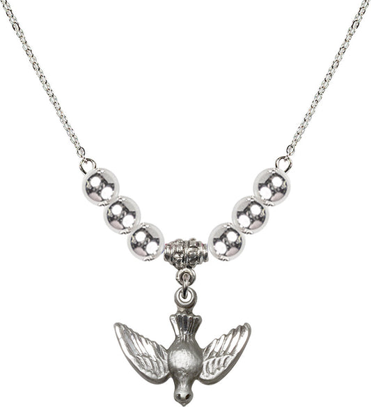 Sterling Silver Holy Spirit Birthstone Necklace with Sterling Silver Beads - 1628