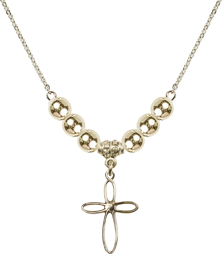 14kt Gold Filled Loop Cross Birthstone Necklace with Gold Filled Beads - 1707