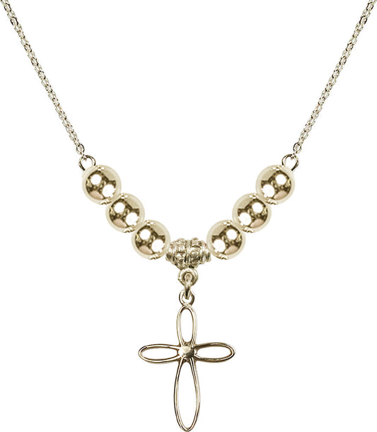 14kt Gold Filled Loop Cross Birthstone Necklace with Gold Filled Beads - 1707