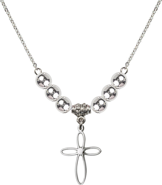 Sterling Silver Loop Cross Birthstone Necklace with Sterling Silver Beads - 1707
